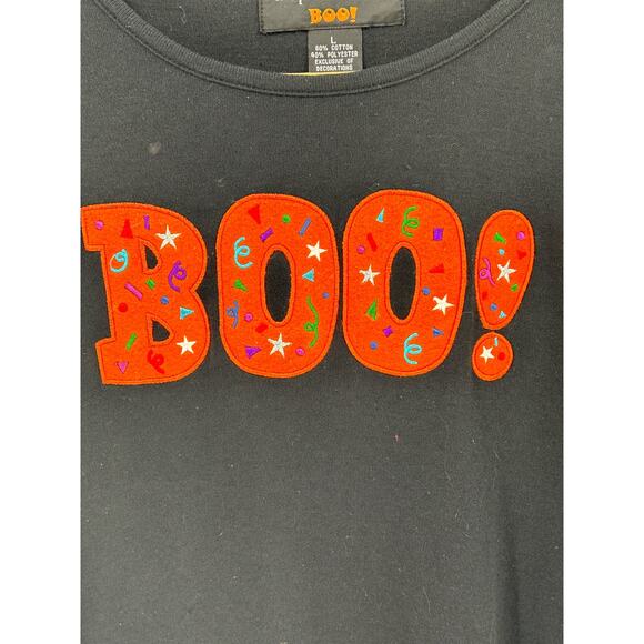 Hampton‎ Hues Boo Halloween Long Sleeve Top Black Size L Orange Graphic - Picture 3 of 7
